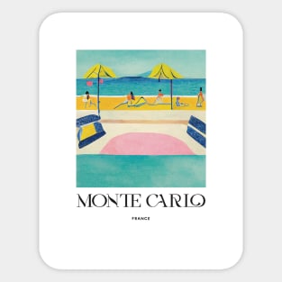 Monte Carlo Beach Old Travel Poster Retro Wall Art Illustration Sticker